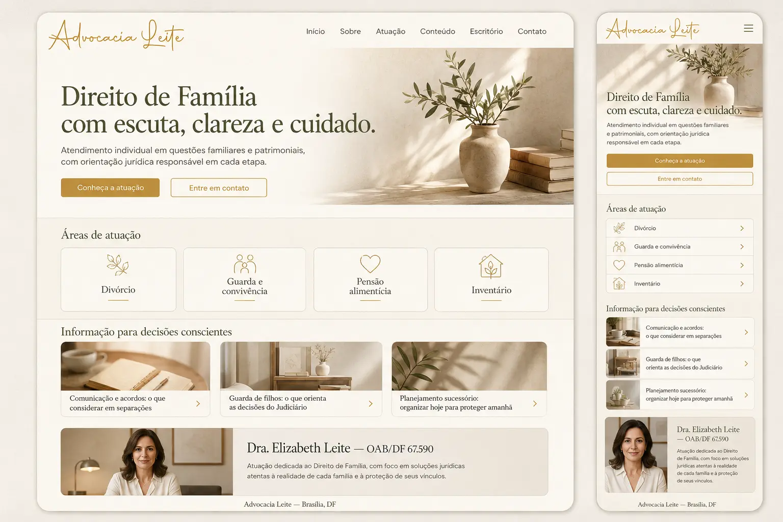 Protótipo responsivo desktop e mobile da Advocacia Leite