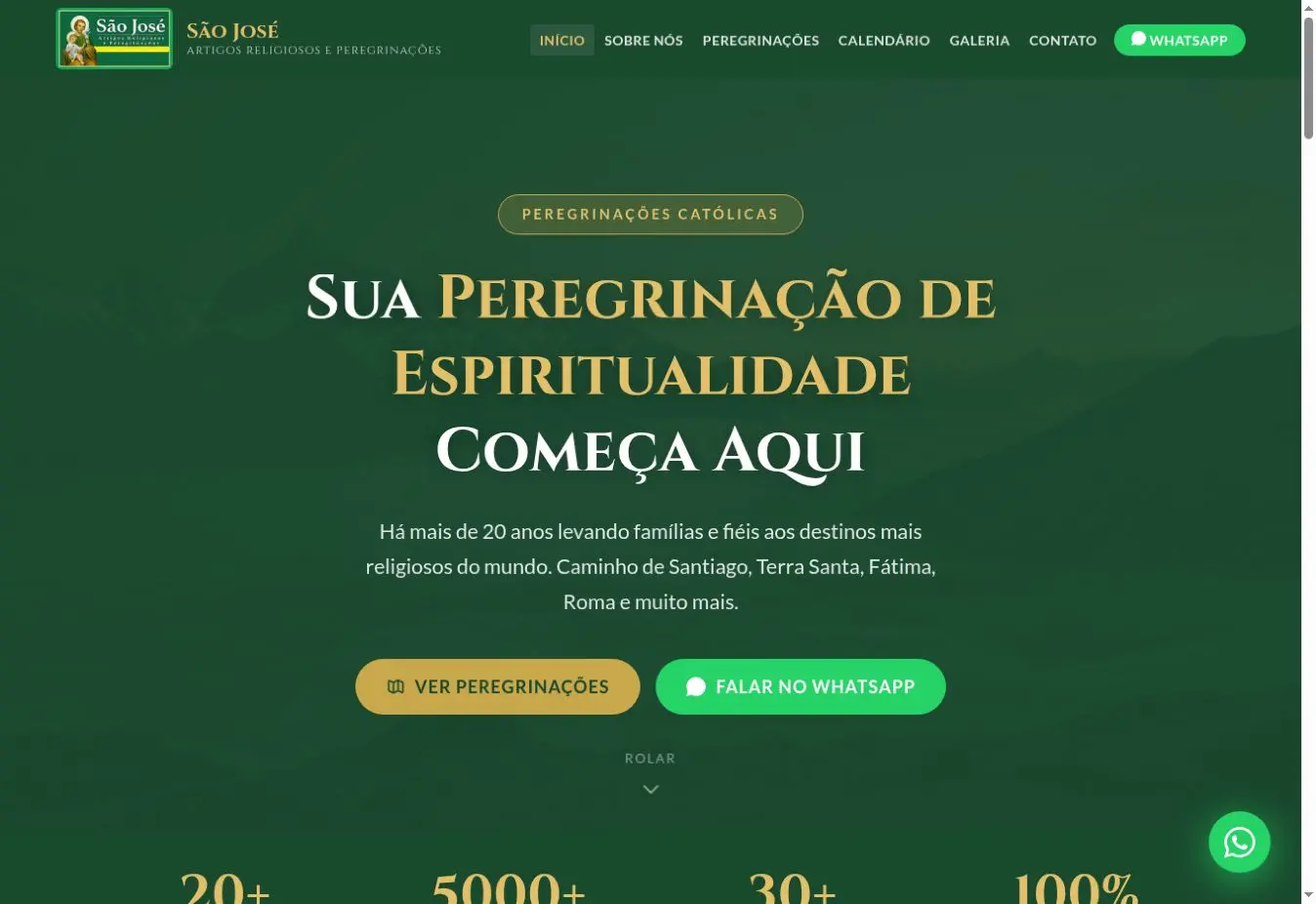 Captura real da página inicial do site São José Peregrinações